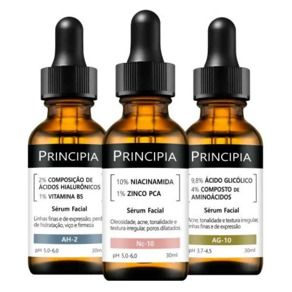 Kit 3 Séruns Principia Niacinamida + Hialurônicos + Glicólico