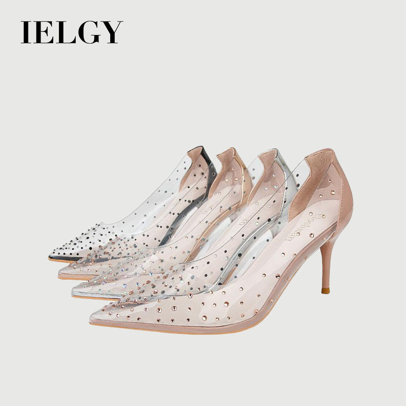 IELGY Sandálias De Salto Alto Simples Apontou Strass Ielgy Transparente 7cm Salto Fino Sapatos Femininos