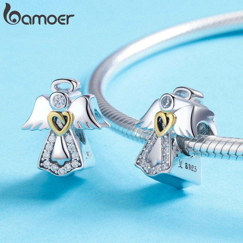 Bamoer O Anjo Da Guarda Pingentes Encantos Fit Pulseiras Colares Mulheres Moda Beads & Jewelry Making Pa5357