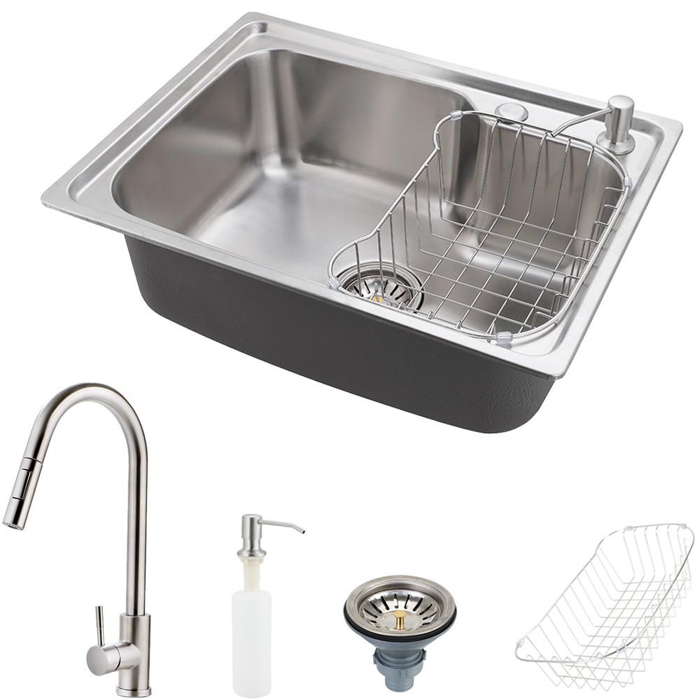 Cuba para cozinha pia com acessórios Matis e Torneira monocomando gourmet Iriri Pingoo - Escovado