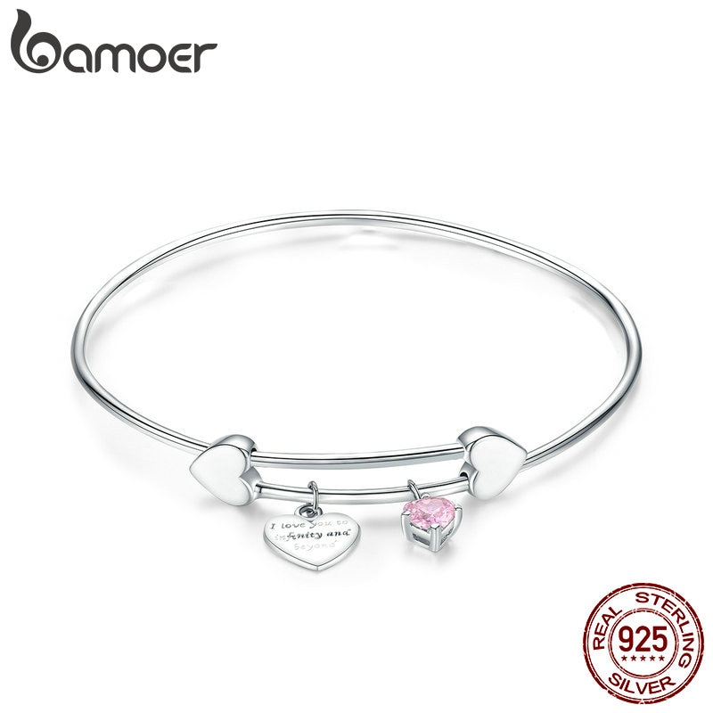 Bamoer Romântico Authentic 925 Sterling Silver Eu Te Amo Amor Coração Feminino Pulseiras Para As Mulheres Jóias De Prata Esterlina Scb124