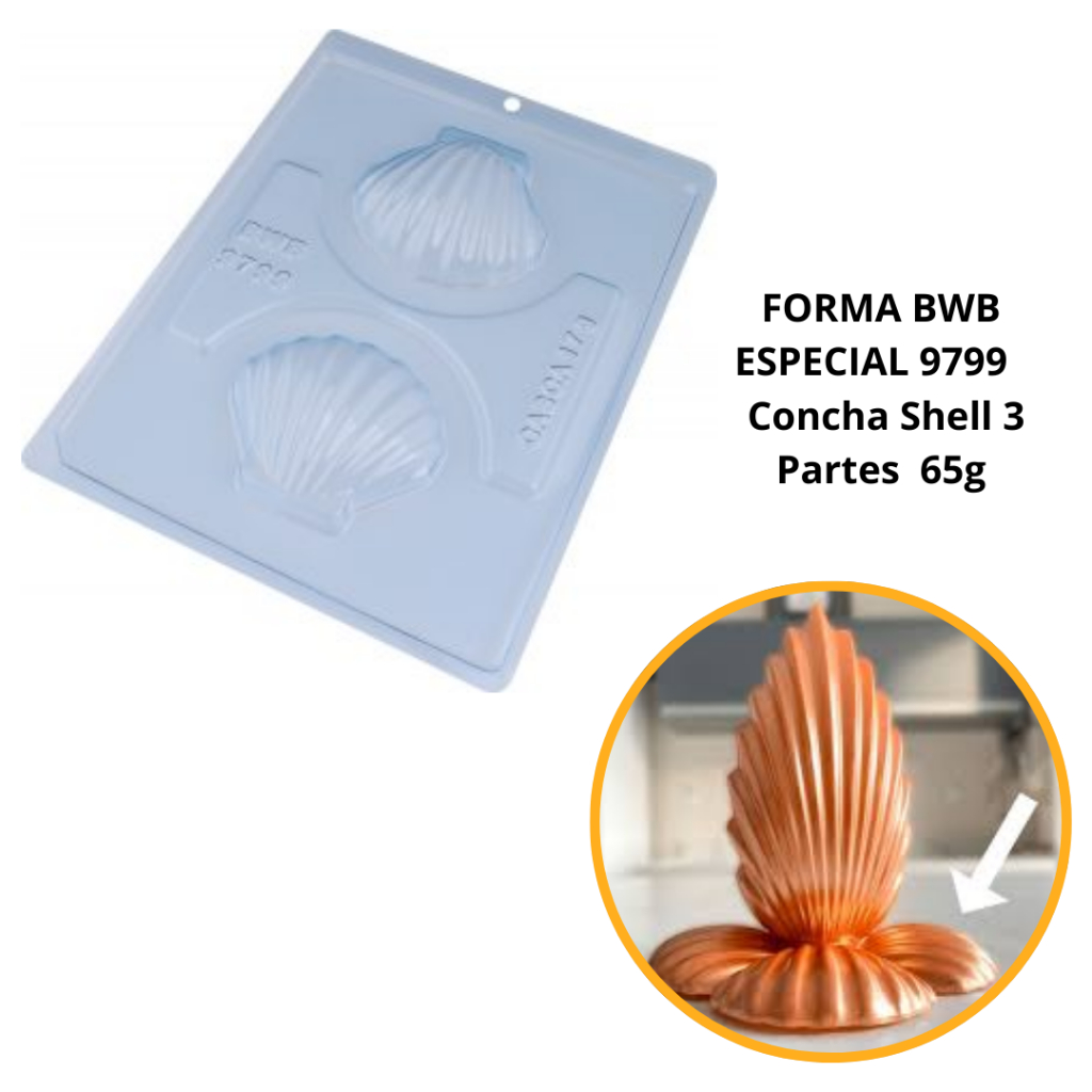 1~4 Forma BWB com silicone (3 partes) 9799 - Concha Shell Média 65 gramas festa fundo do mar (CHOCO)