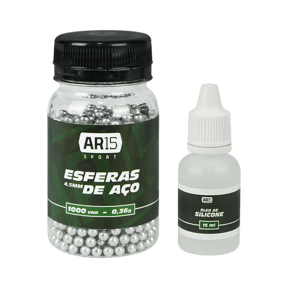 Pote Esfera de Aço AR15 Sport 4.5mm 1000un + Óleo de Silicone 15 ml