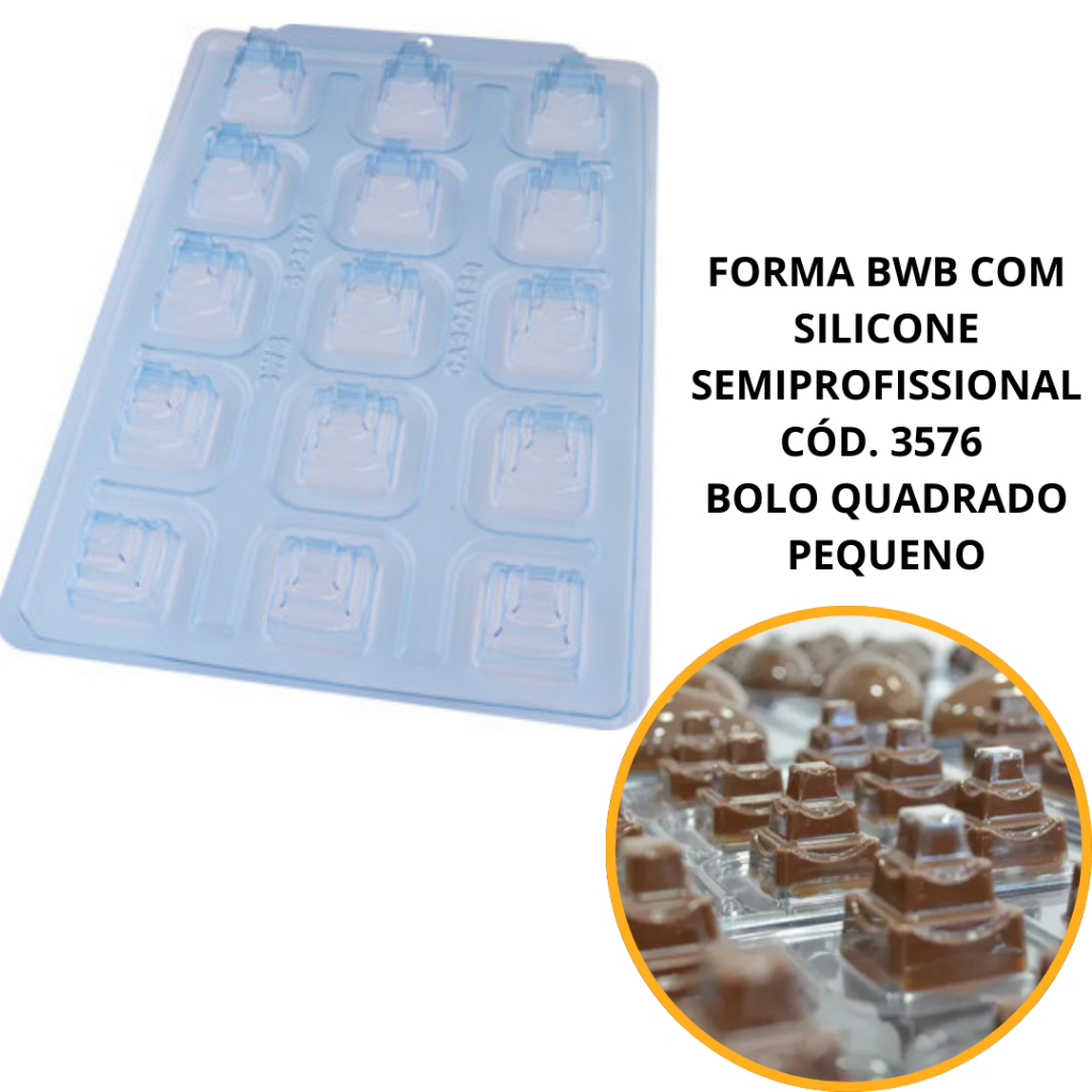 1~4 FORMA BWB COM SILICONE SEMIPROFISSIONAL,  DOCES FINOS CHOCOLATES CÓD. 3576 BOLO QUADRADO PEQUENO (CHOCO)