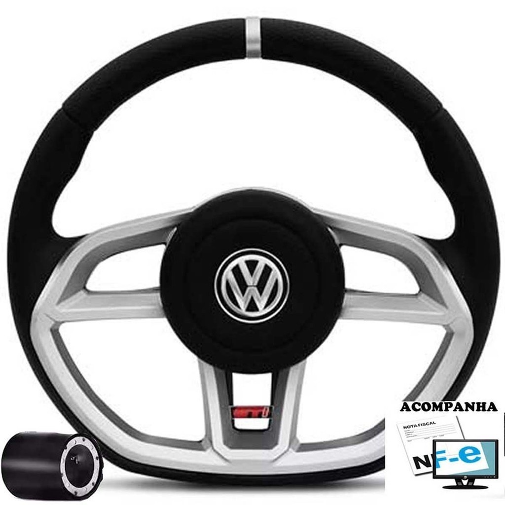 Volante Acessorio Gti Gol G2 G3 G4 Parati 93-12 Saveiro 93-13 Santana 96-06 Golf 96-13 Polo 95-09 Bora 00-13 Tampa Acionador Buzina + Cubo Volkswagen Vw