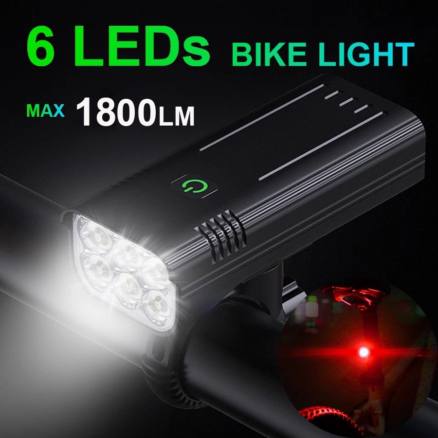 Conjunto de farol de bicicleta recarregável de 1800 lúmens USB 5200mAh com luz frontal de ciclismo de banco de energia
