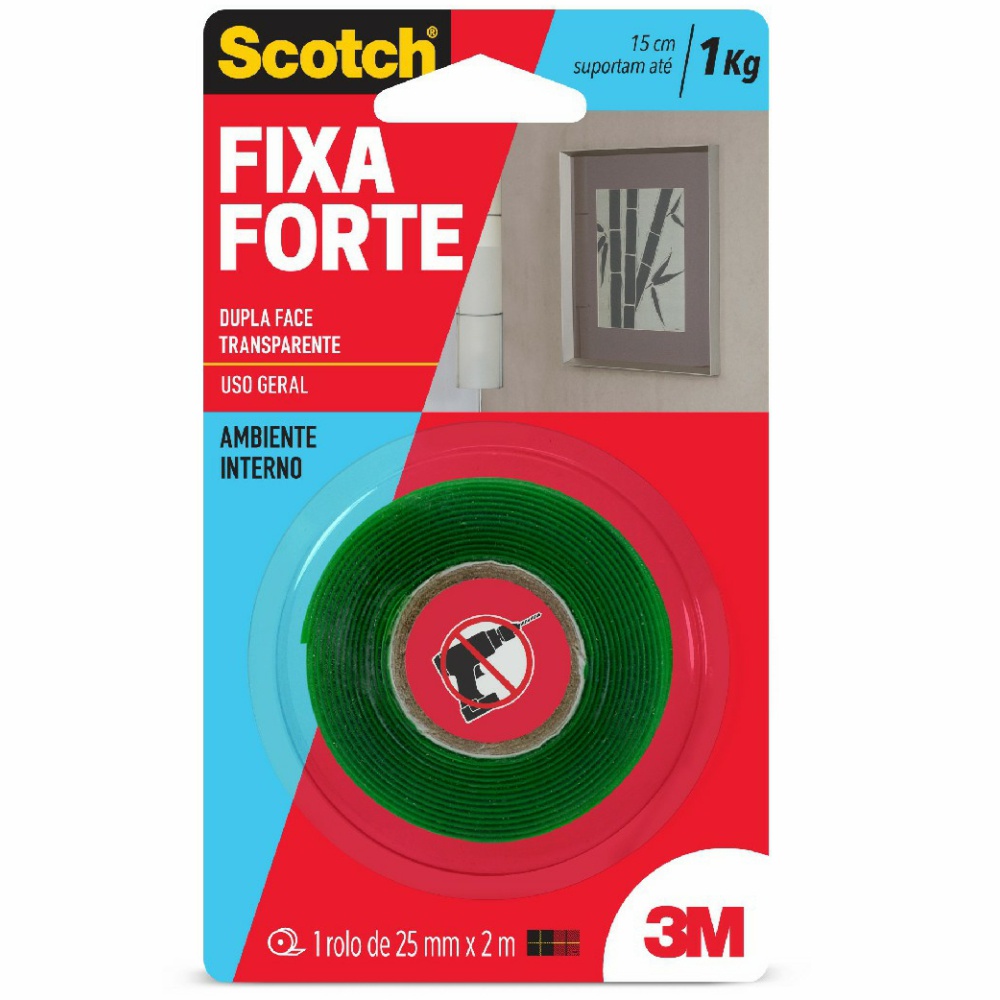 Fita Adesiva Dupla Face Transparente 24mmx2m Fixa Forte 3M