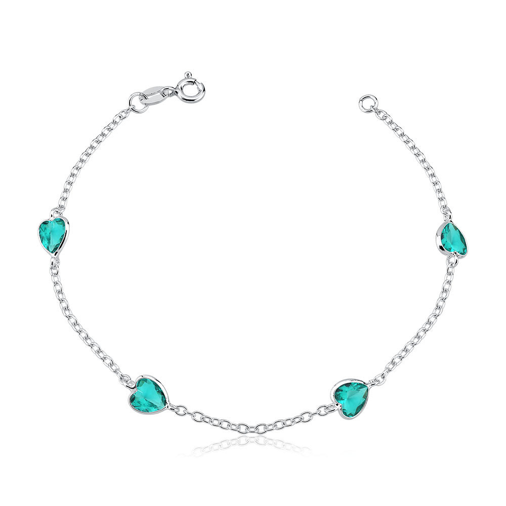 Pulseira prata 925 feminina coração zirconia turmarlina - Prata legitima